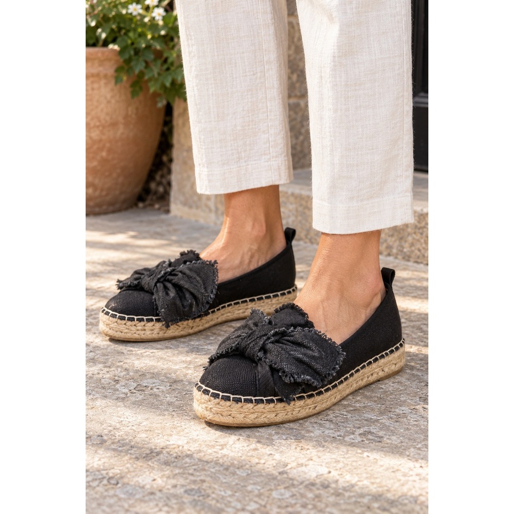 Sam Edelman Cabrera Black Canvas Bow Platform Espadrille Flats 8